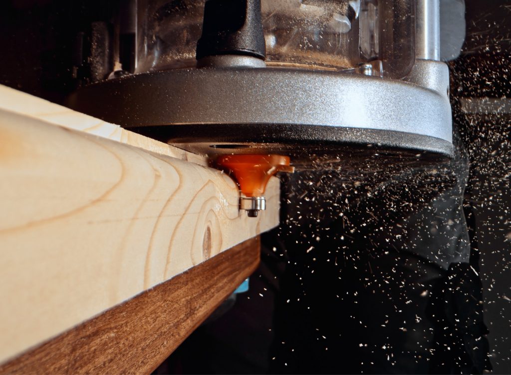 Close-up of a woodworking router power tool