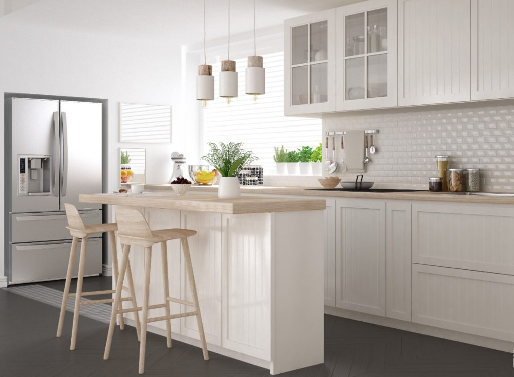 White wooden kitchen cabinets