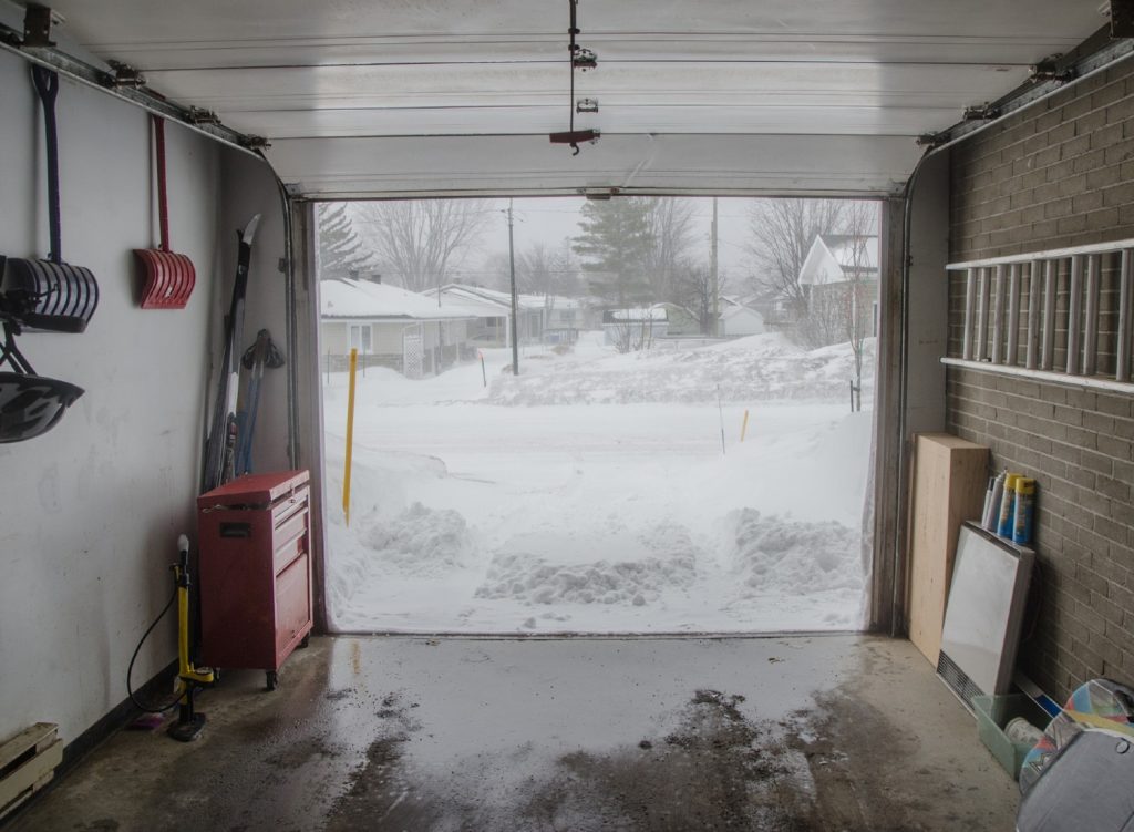 Open garage in winter