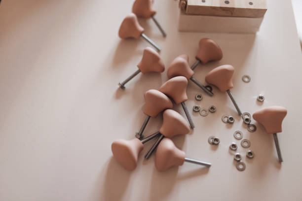 Close-up of the decorative dresser knobs for the children's crib